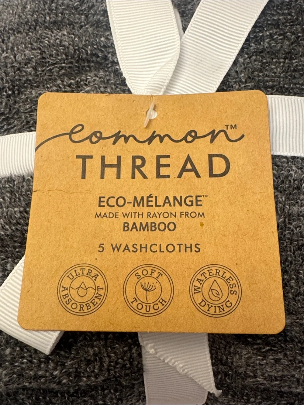 5pc COMMON THREAD Eco-Melange Bamboo/Cotton Bath Wash Towel Set - Heather DKGrey